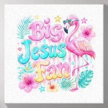 Jesus-Fan mit Flamingo-Leinwand-Foto-Kachel