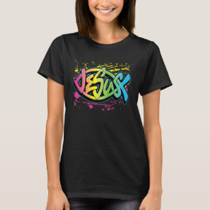 Jesus farbenfrohe Fischform T-Shirt