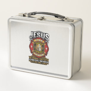Jesus Feuerwehrmann Vintage Christlicher Glaube Sh Metall Brotdose