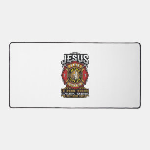 Jesus Feuerwehrmann Vintage Christlicher Glaube Sh Schreibtischunterlage