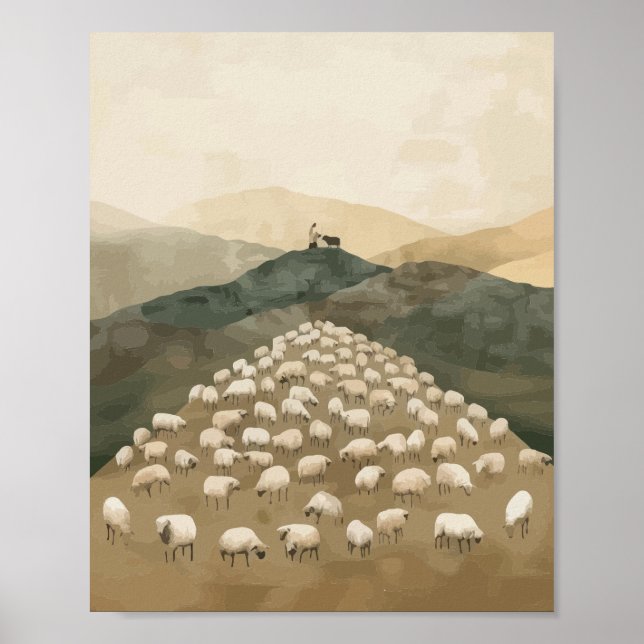 Jesus findet das verlorene Schaf Illustration Poster (Vorne)