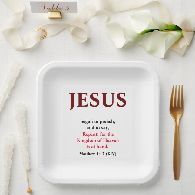 Jesus fing an zu predigen. Matthew 4:17 Platz Pappteller (Hochzeit)