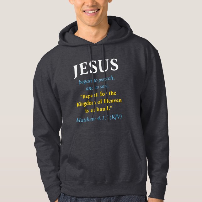 JESUS fing an zu predigen: Umkehren. Gold, Weiß un Hoodie (Vorderseite)