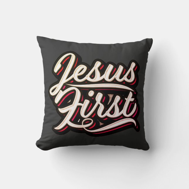 Jesus First 70's Style Kissen (Vorderseite)