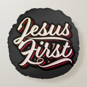 Jesus First 70's Style Rundes Kissen