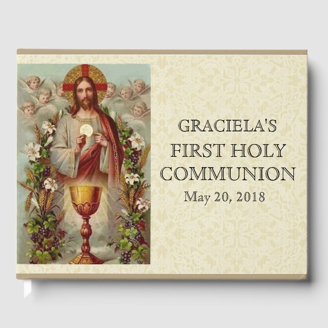 Jesus First Heilige Kommunion Angels Lace Gästebuch (Vorderseite)