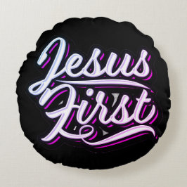 Jesus First Pinks and Purples Rundes Kissen