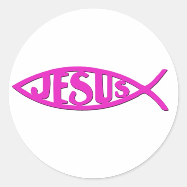 Jesus Fisch (Aufkleber pink) Runder Aufkleber (Vorderseite)