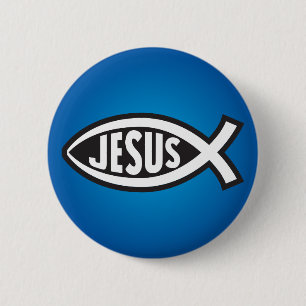 Jesus-Fisch-Geheimzeichen Ichthys ΙΧΘΥΣ Blau Button