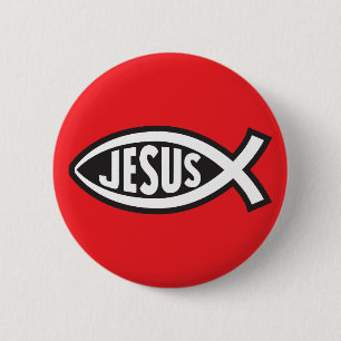 Jesus-Fisch-Geheimzeichen Ichthys ΙΧΘΥΣ Gott Sohn Button
