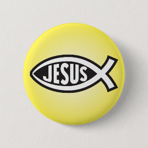 Jesus-Fisch-Geheimzeichen Ichthys ΙΧΘΥΣ Sohn Gotte Button
