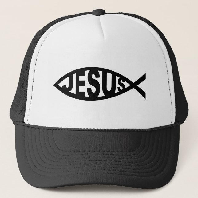 Jesus-Fisch-Religiensymbol christlicher Kirchentex Truckerkappe (Vorderseite)