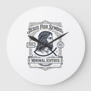 Jesus-Fisch-Symbol Minimal Ichthys Jesus-Fisch Min Große Wanduhr