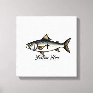 Jesus-Fisch Vintage-Gravur Christliches T-Shirt (1 Leinwanddruck
