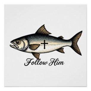 Jesus-Fisch Vintage-Gravur Christliches T-Shirt (1 Poster