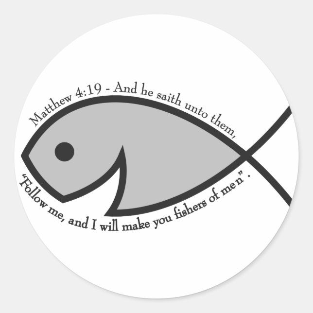 Jesus-Fische BW Matthew 4 19.png Runder Aufkleber (Vorderseite)