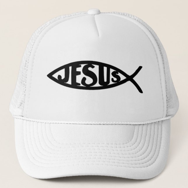 Jesus-Fische (Hut-Schwarzes) Truckerkappe (Vorderseite)