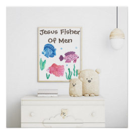 Jesus Fischer farbige Fische Kinderzimmer Poster