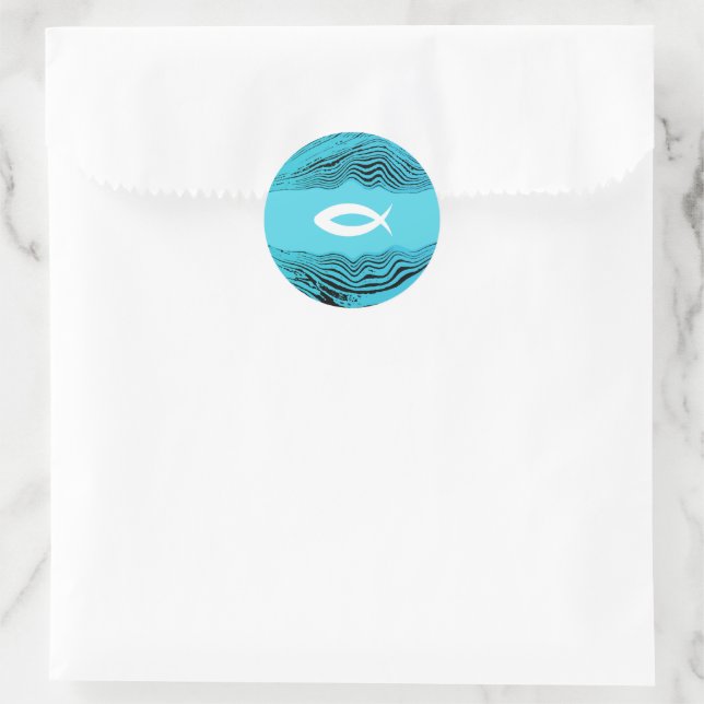 Jesus Fish Wavy Waters Runder Aufkleber (Tasche)