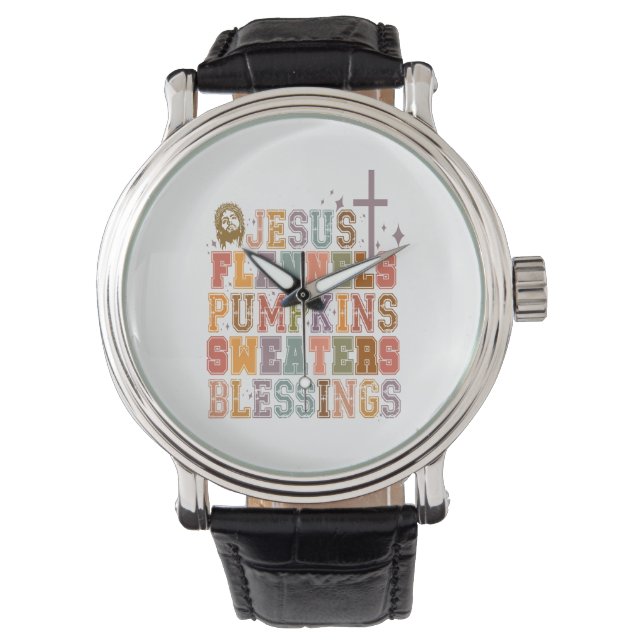 Jesus Flannels Pumpkins Sweaters Segnungen Armbanduhr (Vorderseite)