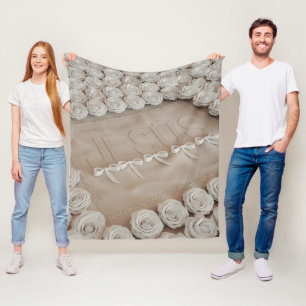JESÚS Fleece & Sherpa Blanket - White Roses &