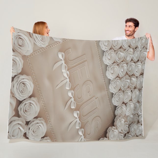 JESÚS Fleece & Sherpa Blanket - White Roses & (Beispiel)