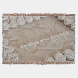 JESÚS Fleece & Sherpa Blanket - White Roses & Decke