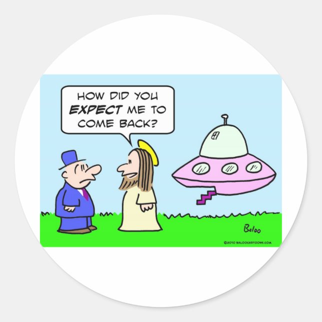 Jesus fliegenden Untertasse erwarten zurück Runder Aufkleber (Vorderseite)