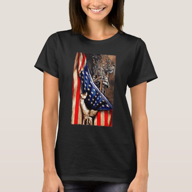Jesus Frau Kriegerin Christi Löwe Gott Juda Ameri T-Shirt (Vorderseite)
