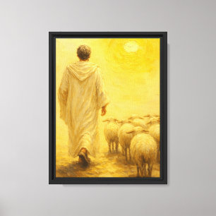 Jesus führt Schafe zum Licht Kunst Leinwanddruck