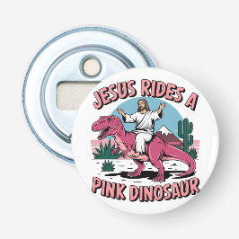 Jesus Funny Memes, Jesus reitet eine rosa Dinosaur Flaschenöffner