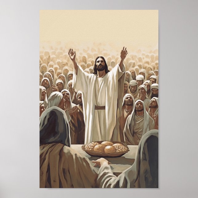 Jesus Füttre das 5000 Poster Christliche Wanddekor (Vorne)