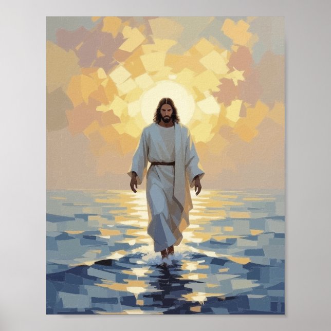 Jesus geht auf dem Wasser Ölgemälde – Stürmische S Poster (Vorne)