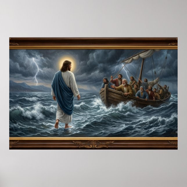Jesus geht auf dem Wasser Poster – Christliche Wan (Vorne)
