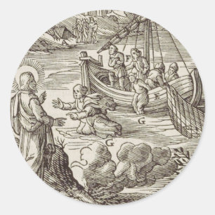 Jesus geht auf dem Wasser Runder Aufkleber