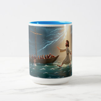 Jesus geht auf dem Wasser, um Petrus zu retten Zweifarbige Tasse