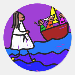 Jesus geht auf Wasser Runder Aufkleber
