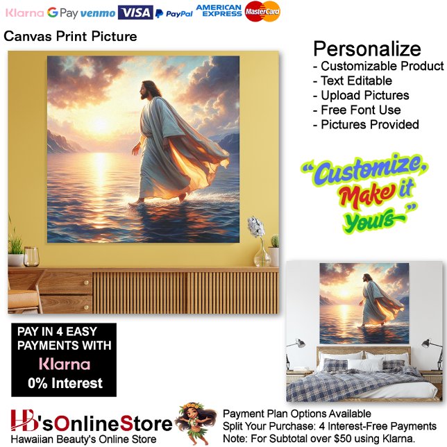 Jesus geht auf Wasserkanvas Printbild Leinwanddruck (Jesus Walking on Water Biblical Canvas Print Picture 7.)