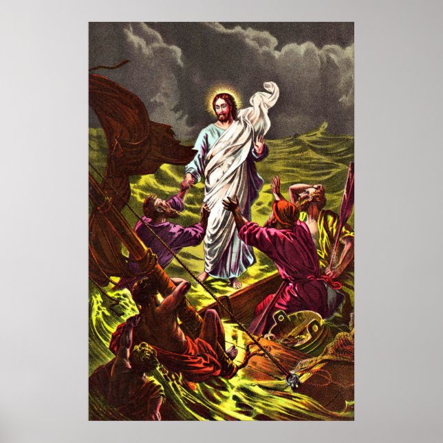 Jesus geht auf Water Vintage Plakat (Vorne)