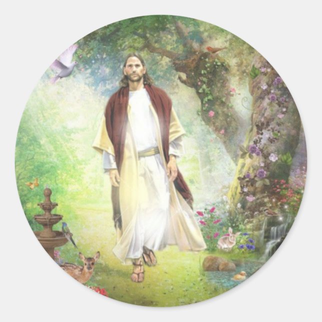 Jesus geht im Garten von Gethsemane spazieren Runder Aufkleber (Vorderseite)