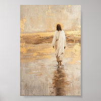 Jesus geht in weißen Kleidern auf dem Wasser