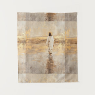 Jesus geht in weißer Kleidung auf dem Wasser Tapes Wandteppich