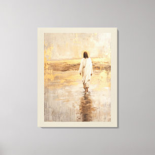 Jesus geht in weißer Kleidung ins Wasser Leinwanddruck