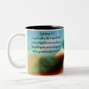 Jesus geht in zweifarbige tasse