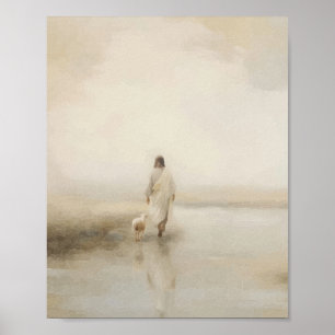 Jesus geht mit Lamm Aquarell-Illustration Poster