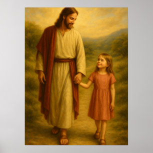 Jesus geht mit Mädchen™ LDS-Wandkunstposter Poster
