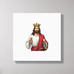 Jesus gekrönte Gerechtigkeit Vintage-Stich T-Shirt Leinwanddruck