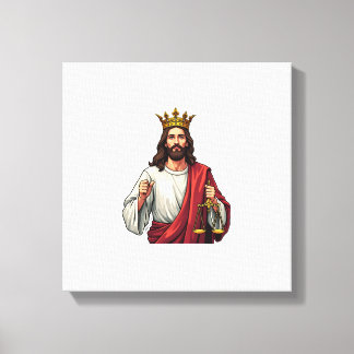Jesus gekrönte Gerechtigkeit Vintage-Stich T-Shirt Leinwanddruck