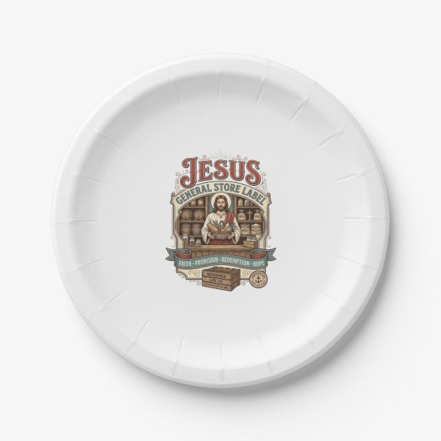 Jesus Gemischtwarenlabel Jesus Gemischtwarenlager  Pappteller (Vorderseite)