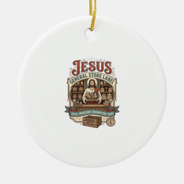 Jesus Gemischtwarenladen Label Jesus Gemischtwaren Keramik Ornament (Vorne)
